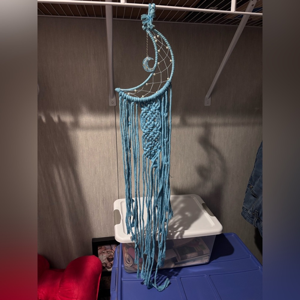 Macrame Moon dreamcatcher sky blue handmade